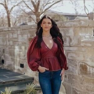 Olivaceous Leatherette Peplum Top